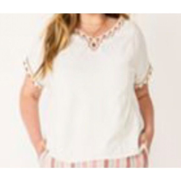 Sonoma Top Womens Plus Size 4X Dolman Sleeve Embroidered Boho Cream NWT - Picture 11 of 12